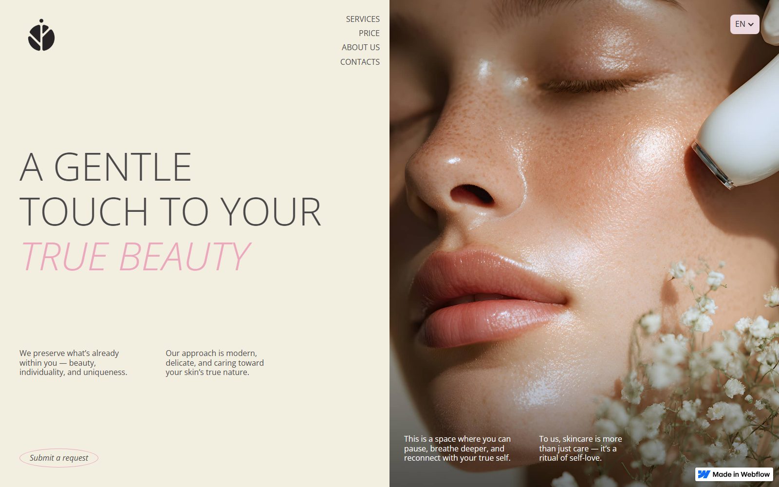 Sooma Aesthetics homepage, warm editorial hero